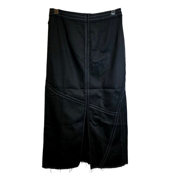 Topshop Asos Raw Edge Maxi Skirt Black Twill Topstitch Sz 10 Frayed Cotton Zip - Picture 8 of 15